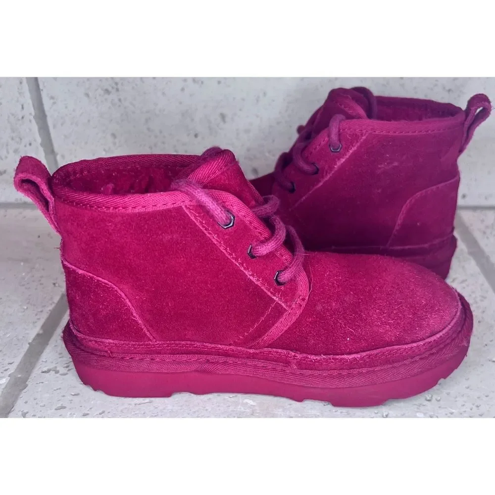 UGG Neubel Kids Red Suede Shearling Chukka Ankle Lace Up Boots Size 13